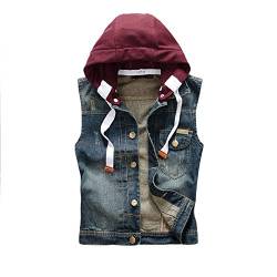 DongBao Herren Damen Classic Denim Weste Hoodie Ärmellose Jean Jacke Mantel Weste von DongBao