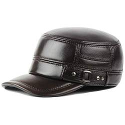 DongBao Herren Leder Baseball Cap Mit Ohrenschutz Baseballmütze Mützen Schirmmütze Kappe Militärhut Army Mütze von DongBao