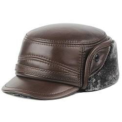 DongBao Herren Leder Baseball Hut Winter Kunstpelz Ohrenklappe Trapper Jagdhut Militär Army Cap mit Ohrenklappen von DongBao