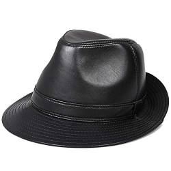 DongBao Herrenhut mit Leder -Leder Fedora Trilby Hut Panamahut Lederhut- Oilskinhut Winter/Sommer von DongBao