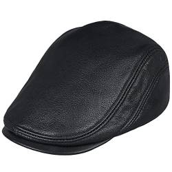 DongBao Schiebermütze Gatsby Schirmmütze Leder Mütze Barett Cap Newsboy Flat Cap Damen Herren von DongBao