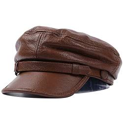 Leder Fiddler Mütze Breton Style Mariner Cap,Kapitänsmütze Herren Damen Flache Kappe von DongBao