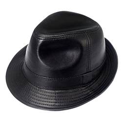 Donggu Herren Casual Gangster Trilby Fedora Hut Winter Herbst Panama Hut Leder Jazz Hut, schwarz, X-Large von Donggu