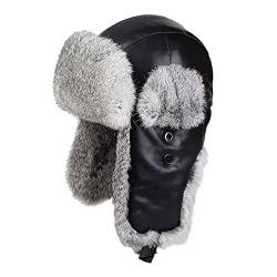 Wasserdichte Bombermütze Ushanka Fliegermütze Skimütze Jagdmütze für Winter mit Ohrenklappen Outdoor Trapper Hut, schwarz, X-Large von Donggu