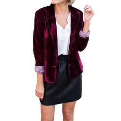 Donkivvy Damen Samt-Blazer Revers Anzug Jacke Damen Büro Arbeit Business Samt Anzug Blazer Open Front Cardigan Mäntel, Weinrot, XL von Donkivvy