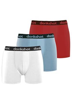 Boxershorts im 3er Pack, Bequeme Unterhosen für Herren, eng anliegend mit klassischem Schnitt, Blau-Bordeaux-Weiß - S von Donkshot