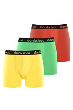 Boxershorts im 3er Pack, Bequeme Unterhosen für Herren, eng anliegend mit klassischem Schnitt, Rot-Grün-Gelb - L von Donkshot