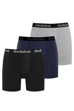 Boxershorts im 3er Pack, Bequeme Unterhosen für Herren, eng anliegend mit klassischem Schnitt, Schwarz-Marine-Grau - 2XL von Donkshot