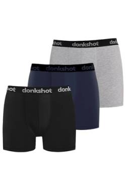 Boxershorts im 3er Pack, Bequeme Unterhosen für Herren, eng anliegend mit klassischem Schnitt, Schwarz-Marine-Grau - M von Donkshot