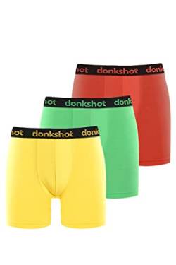 Boxershorts mit längerem Bein im 3er Pack, Bequeme Unterhosen für Herren, eng anliegend mit klassischem Schnitt, Rot-Grün-Gelb - M von Donkshot