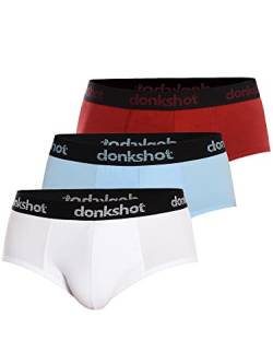 Donkshot Herren Slip im 3er Pack, Bequeme Unterhosen, eng anliegend mit klassischem Schnitt, Blau-Bordeaux-Weiß - XL von Donkshot