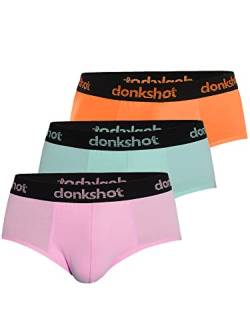Donkshot Herren Slip im 3er Pack, Bequeme Unterhosen, eng anliegend mit klassischem Schnitt, Mint-Orange-Lila - XL von Donkshot