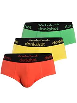 Donkshot Herren Slip im 3er Pack, Bequeme Unterhosen, eng anliegend mit klassischem Schnitt, Rot-Grün-Gelb - S von Donkshot