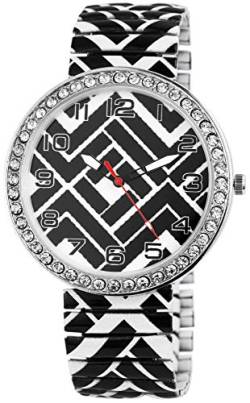 DONNA KELLY Damenuhr Schwarz Weiß Strass Kunst Art Crystal Analog Quarz Metall Modisch Zugband Arabische Ziffern Armbanduhr von Donna Kelly