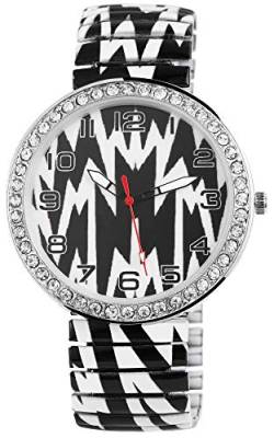 DONNA KELLY Damenuhr Schwarz Weiß Strass Kunst Art Crystal Analog Quarz Metall Modisch Zugband Arabische Ziffern Armbanduhr von Donna Kelly