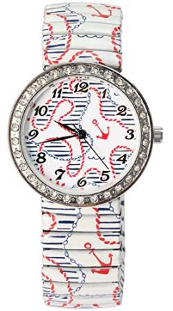 Donny Kelly Damen-Uhr Zugarmband Edelstahl Analog Quarz 1700071 (weiß rot) von Donna Kelly