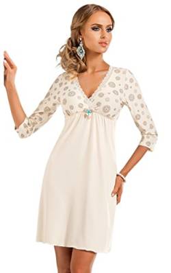 DONNA hochwertiges luftiges Viskose-Negligee Nachthemd Sleepshirt mit edlem Blumenprint, ecru, 3/4-Arm, Gr. 44 von Donna