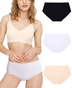 Donpapa Damen Unterwäsche Nahtlos Slips Seamless Unterhosen Ohne Naht Panties Hipster Mikrofaser Bequeme Bikinis Breif 3/6 Pack Schwarz/Beige/Weiß9 M von Donpapa