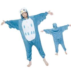 Donpeer Blaue Eule Jumpsuit Onesie Tier Kostüm,Fasching Karneval Halloween Kostüm,Kinder Mädchen Junge Sleepsuit Overall Pyjama,Unisex Lounge Cosplay Schlafanzug 140(130~140cm) -A186 von Donpeer