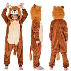 Donpeer Brauner Löwe Jumpsuit Onesie Tier Kostüm,Fasching Karneval Halloween Kostüm,Kinder Mädchen Junge Sleepsuit Overall Pyjama,Unisex Lounge Cosplay Schlafanzug 120(110~120cm) -A169 von Donpeer