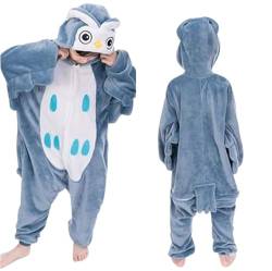 Donpeer Eule Blau Jumpsuit Onesie Tier Kostüm,Fasching Karneval Halloween Kostüm,Kinder Mädchen Junge Sleepsuit Overall Pyjama,Unisex Lounge Cosplay Schlafanzug 100(90~100cm) -A139 von Donpeer