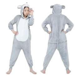 Donpeer Maus Grau Jumpsuit Onesie Tier Kostüm,Fasching Karneval Halloween Kostüm,Kinder Mädchen Junge Sleepsuit Overall Pyjama,Unisex Lounge Cosplay Schlafanzug 120(110~120cm) -A140 von Donpeer