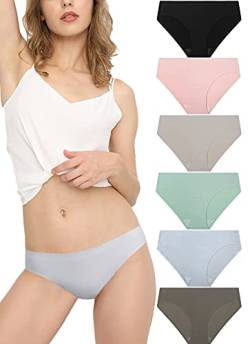 Donppa Damen Slip Unsichtbar Unterwäsche Seamless Unterhose Nahtlos Panties Microfaser Hipster Brazilian 6 Pack Morandi M von Donppa