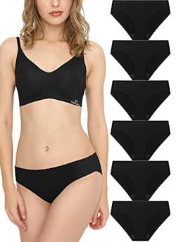 Donppa Damen Slip Unsichtbar Unterwäsche Seamless Unterhose Nahtlos Panties Microfaser Hipster Brazilian 6 Pack Schwarz L von Donppa