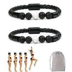 Donubiiu 2/3/6Stück KILOSY PRO Elektrostatische Achat Lederperlen Band, 8 mm Vulkanstein-Tigerauge-Armband, verstellbares Achat-Leder-Perlenarmband mit Magnetschnalle (2 PCS-5) von Donubiiu