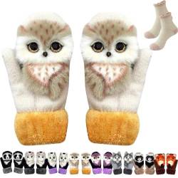 Donubiiu Cute Winter Animal Gloves,Hand-Knitted Animal Mittens,Women's Winter Cute Furry Animal Knit Gloves (Adults-D) von Donubiiu