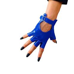 DooWay Damen Echtleder Kurze fingerlose Handschuhe blau Halbfinger Steampunk Fahren Handschuhe von DooWay