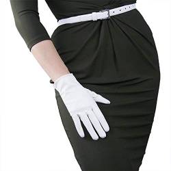 DooWay Damen Mode Lederhandschuhe Weiß Weich Kunstleder Kurz Oper Lang für Abend Party Cosplay Kostüm, Weiß 21 cm, 38 von DooWay