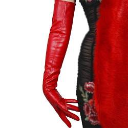 DooWay Fashion Opera Lederhandschuhe f?r Damen, Abendverkleidung, Kost?m, KunstSchaffell, Vollfinger-Handschuhe, Hot Red, 60 cm, Rot 60 cm, 85 von DooWay