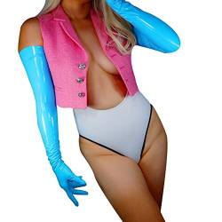 DooWay Lange Latex-Handschuhe für Damen, 70 cm, Stretch, 2. Haut, Kunstgummi, Halloween-Kostüm, Nachtclub, Party, Handschuhe, Glänzendes Blau, 38 von DooWay