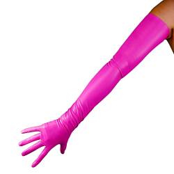 DooWay Lange Latex-Handschuhe für Damen, 70 cm, Stretch, 2. Haut, Kunstgummi, Halloween-Kostüm, Nachtclub, Party, Handschuhe, Matt Rose, 38 von DooWay