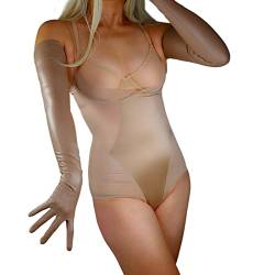 DooWay Lange Latex-Handschuhe für Damen, 70 cm, Stretch, zweite Haut, Kunstgummi, Halloween-Kostüm, Nachtclub, Party-Handschuhe, Matt Nude, 38 von DooWay