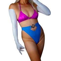 DooWay Lange Latex-Handschuhe für Damen, 70 cm, Stretch, zweite Haut, Kunstgummi, Halloween-Kostüm, Nachtclub, Party-Handschuhe, Weiß glänzend, 38 von DooWay