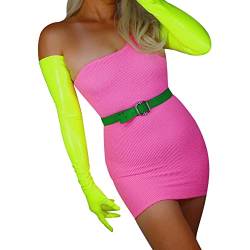 DooWay Lange Latex-Handschuhe für Damen, 70 cm, Stretch, zweite Haut, Kunstgummi, Halloween-Kostüm, Nachtclub, Party-Handschuhe, neon green, 38 von DooWay