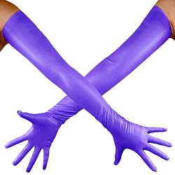 DooWay Lange Latex-Handschuhe für Damen, 70 cm, Stretch, zweite Haut, Kunstgummi, Halloween-Kostüm, Nachtclub, Party-Handschuhe, violett, matt, 38 von DooWay