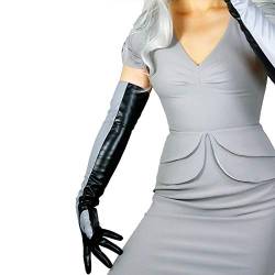 DooWay Lange Leder-Opernhandschuhe für Damen, Abend-Party, Kostüm, Kunstleder, Cosplay, Kleid, Zubehör, 61 cm, Grauer Touchscreen, Medium von DooWay