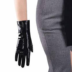 DooWay Lange Lederhandschuhe für Damen, Kunstleder, Wet-Look, sexy Kostüm, glänzend, schwarz, 13 cm - 100 cm, Glänzendes Schwarz, 28 cm, 85 von DooWay