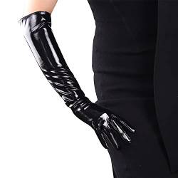 DooWay Lange Lederhandschuhe für Frauen Faux Patent PU Wetlook Glänzend Schwarz 50cm Kostüm Abendhandschuhe von DooWay