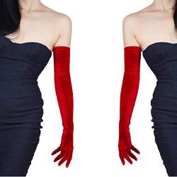 DooWay Modische lange Samt-Handschuhe für Damen, Touchscreen-Handschuhe, rot, 60 cm, dehnbar, für Kostüme, Opernhandschuhe von DooWay