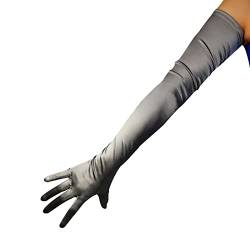 DooWay Super lange Satin-Handschuhe, Sonnenschutz, Stretch, 71,1 cm, für Damen, Opern, Hochzeit, Abend, Kostüm, grau, Medium von DooWay