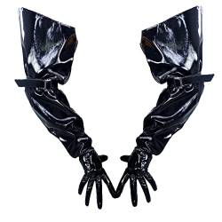 DooWay Unisex Mode Super Lange Puffärmel Handschuhe Übergroß Lose Stil Verstellbarer Gürtel Kunstleder PU Kostüm Cosplay Show Breite Manschette Glänzend Schwarz 71,1 cm, Schwarzer Gürtel mit breiten von DooWay