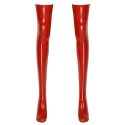 Doomiva Damen Herren Halterlose Overknee Strümpfe Wetlook Lackleder Kniestrümpfe Schwarz Hose Fetisch Sexspielzeug Socken Schwarz T Rot L von Doomiva