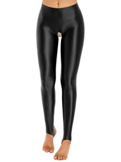 Doomiva Damen Nylon Leggings Glänzende Strumpfhosen Offenem Schritte Unterhosen Strümpf Shiny Stocking Yoga Pants Eng Stretch Hosen Schwarz M von Doomiva