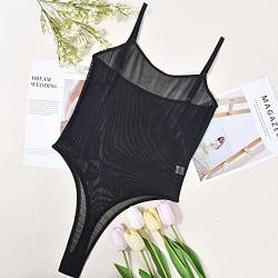 Doomiva Damen Transparent Body Mesh Bodysuit Einteiler High Cut Stringbody Ärmellose Unterhemd Spaghettiträger Nachthemd Reizwäsche Y Schwarz L von Doomiva