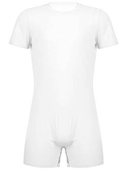 Doomiva Herren Body Einteiler Kurzarm Bodysuit Overall Männer Gymnastikanzug Sportbody mit Knopf Unterhemd Unterwäsche M-XXL Weiß XL von Doomiva