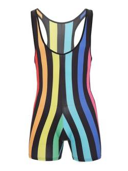 Doomiva Herren Body Einteiler Overall Ärmellos Tank Top Sportbody Männer Streifen Gymnastikanzug Sport Workout Bodysuit Sportwear X Regenbogen XL von Doomiva